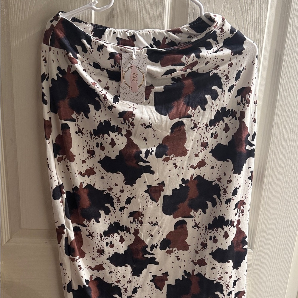 Cow-Print Pencil Skirt in Brown & Black on Cream
